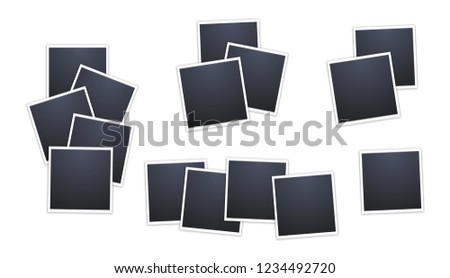 Composition of realistic black photo frames on white background. Mockups for design. Vector illustration