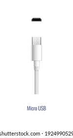 Composition with realistic image of white micro usb connector plug and port for wired connection vector illustration