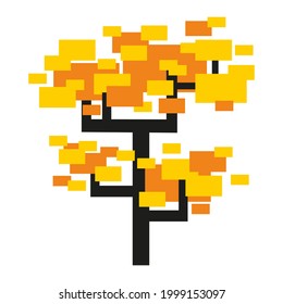 composition of rectangles. autumn tree with a yellow-orange crown and black branches. minimalist styling. geometric shapes. vector illustration.