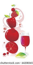 composition of red fruit and a glass of red wine
