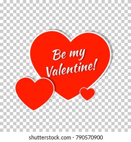 Composition of red hearts with text isolated on a transparent background
