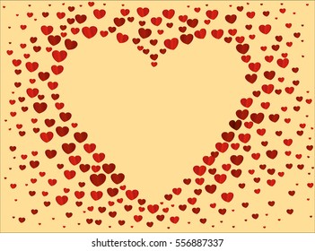 The composition of red hearts. Valentine's Day. Greeting card. Vector illustration. Yellow background