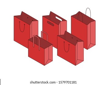 Composition with red paper bags isolated on white background. Vector illustration