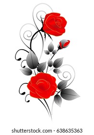 Composition of red roses, illustration, isolated on white background.