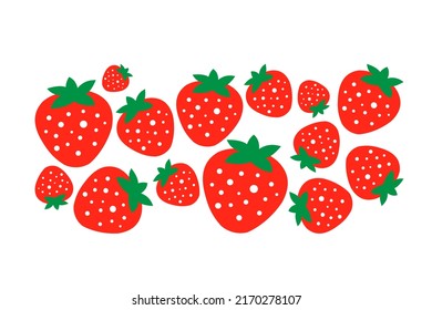 Composition of red strawberries on a white background. Cute summer horizontal print for throw pillows, interior design. Vector.