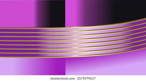 composition of repeating curved gold lines with violet and purple gradients as inspiration for decorations and ornaments as well as background design in graphic designs