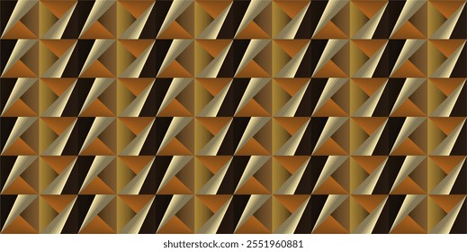 composition of repeating geometric planes in the form of triangles and squares with gradations of orange, brown and gold as background inspiration for graphic designs or as ornaments for artistic use