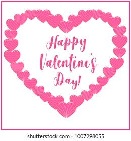 Composition of rose hearts in stripes collected in the shape of a heart, greeting card with Valentine's Day.