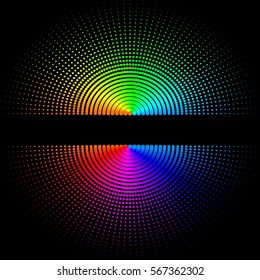 Composition of round colored balls on a black background. vector illustration