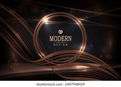 Composition with a round frame of a copper shade, isolated with tinsel on a black background.