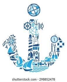 Composition with sailing symbols in a shape of anchor