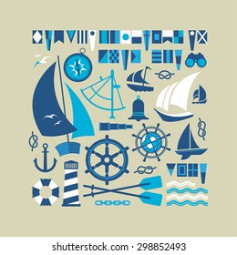 Composition with sailing symbols in a shape of square