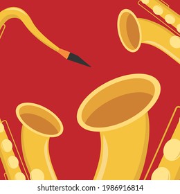 Composition of saxophones. Vector illustration. Concept for creating a cover, poster, banner. All design elements are uncropped.