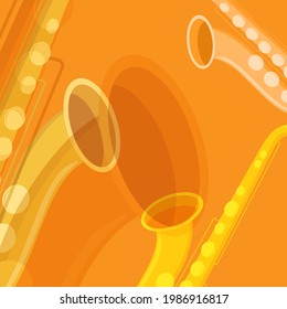 Composition of saxophones. Vector illustration. Concept for creating a cover, poster, banner. All design elements are uncropped.
