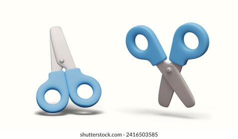 Composition with scissors with blue handles. Education, stationary office supplies