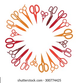 Composition with scissors silhouettes in a shape of rectangular.