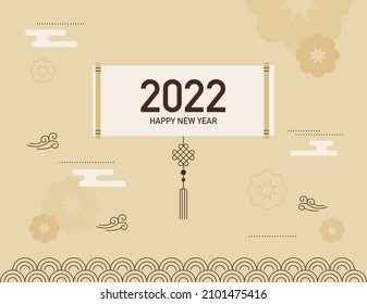 Composition with scrolls and ornaments. Korean traditional Lunar New Year's card template. flat design style vector illustration.