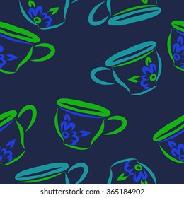 Composition of  seamless pattern, doodles, caps, hole, floral motifs. Hand drawn.