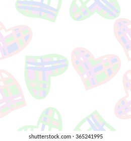 Composition of  seamless pattern, doodles, hearts, hole, quadrangle. Hand drawn.