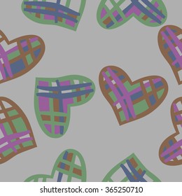Composition of  seamless pattern, doodles, hearts, hole, quadrangle. Hand drawn.
