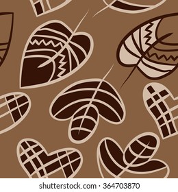 Composition of  seamless pattern, doodles, hearts,leaves,spots, floral ornament, hole. Hand drawn.