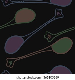 Composition of  seamless pattern, doodles, teaspoons,spots,  hole. Hand drawn.