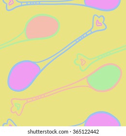 Composition of  seamless pattern, doodles, teaspoons,spots,  hole. Hand drawn.