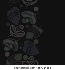 Composition of  seamless pattern, doodles,zigzag, vertical, hole, leaves, copy space. Hand drawn.