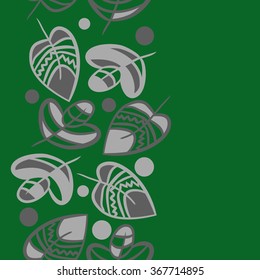 Composition of  seamless pattern, doodles,zigzag, vertical, hole, leaves, copy space. Hand drawn.