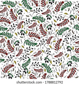 Composition seamless pattern with leaves olives herbs spices red green black brown vegetarian