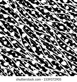 Composition seamless pattern random dots, circles, twist lines. Irregular chaotic abstract texture tiled. Background for design fabric, wallpaper, wrapping paper, wrapper, notebook, package, packaging