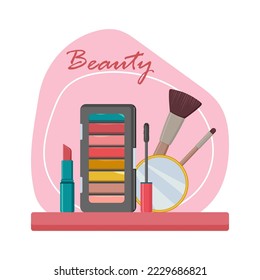 Composition set of bright decorative cosmetics. vector illustration