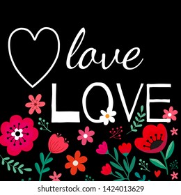 Composition set with flowers and lettering ♥