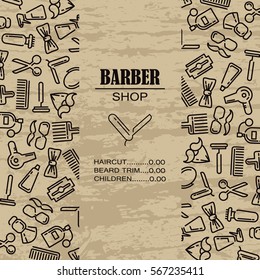 Composition of the set of icons for the Barber shop. Vector elements for your web design, in flat linear illustration style