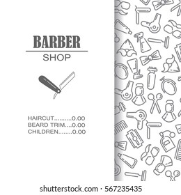 Composition of the set of icons for the Barber shop. Vector elements for your web design, in flat linear illustration style