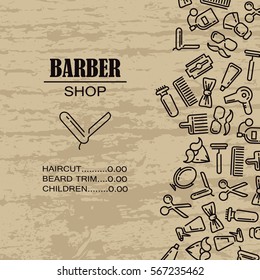 Composition of the set of icons for the Barber shop. Vector elements for your web design, in flat linear illustration style