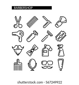 Composition of the set icons for the Barber shop. Vector elements your web design