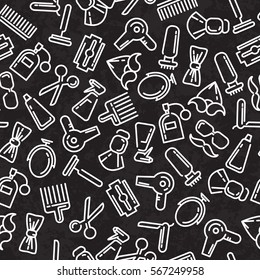 Composition of the set icons for the Barber shop. Vector seamless pattern