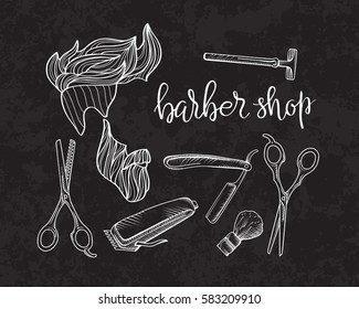Composition of the set of icons for the Barber shop. Vector elements for your web design, in flat linear illustration style
