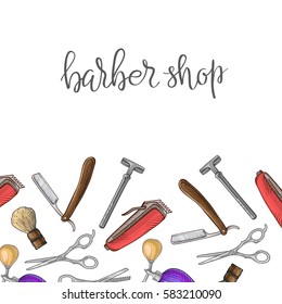 Composition of the set of icons for the Barber shop. Vector elements for your web design, in flat linear illustration style
