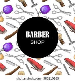 Composition of the set of icons for the Barber shop. Vector elements for your web design, in flat linear illustration style