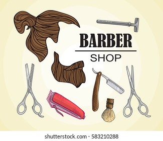 Composition of the set of icons for the Barber shop. Vector elements for your web design, in flat linear illustration style