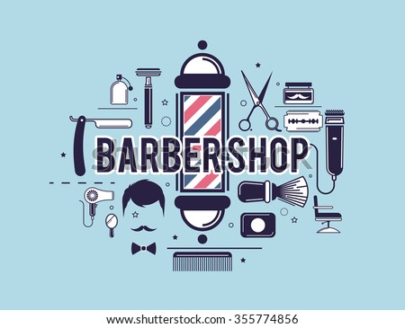 Composition of the set of icons for the Barber shop. Vector elements for your web design, in flat linear illustration style