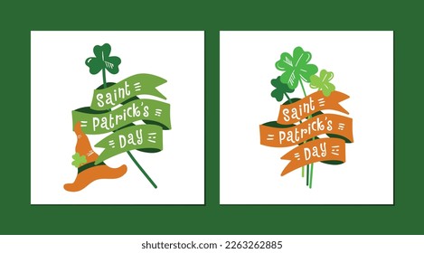 The composition set of the tape with the words St. Patrick's Day clover leaves winding around