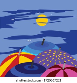 Composition of several umbrellas, vector illustration