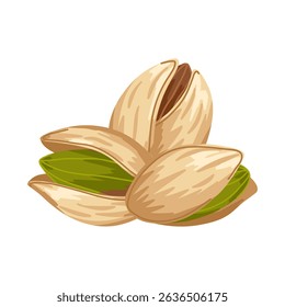Composition of shelled and unshelled pistachios. Vector hand drawn cartoon food illustration. Great for branding, packaging, snack visuals, product design, menu items, stickers