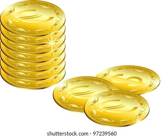 Composition from shining, bringing good luck, coins. Vector illustration (EPS8). All parts (object) closed, possibility to edit, without transparence.