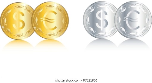 Composition from shining, bringing good luck, coins. Vector illustration. isolated on white background, CMYK, EPS8, all parts closed, possibility to edit.
