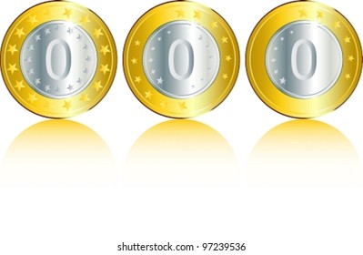Composition from shining coins. Vector illustration (EPS8). All parts (object) closed, possibility to edit, without transparence.