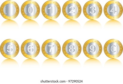 Composition from shining coins. Vector illustration (EPS8). All parts (object) closed, possibility to edit, without transparence.